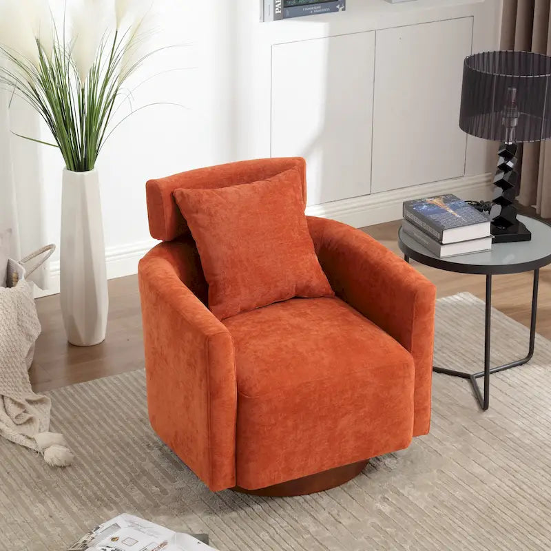 Chenille Swivel Accent Armchair with Adjustable Backrest – Gray / Navy / Beige / Black / Orange – 1 Person