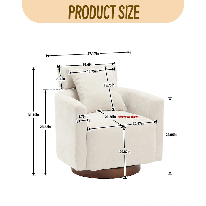 Chenille Swivel Accent Armchair with Adjustable Backrest – Gray / Navy / Beige / Black / Orange – 1 Person