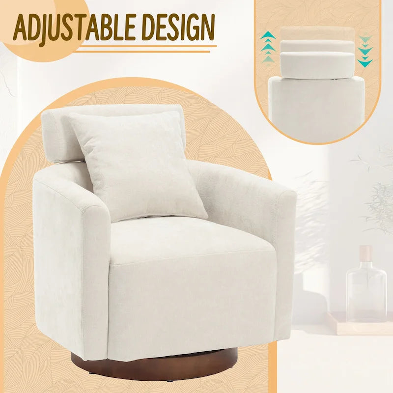 Chenille Swivel Accent Armchair with Adjustable Backrest – Gray / Navy / Beige / Black / Orange – 1 Person