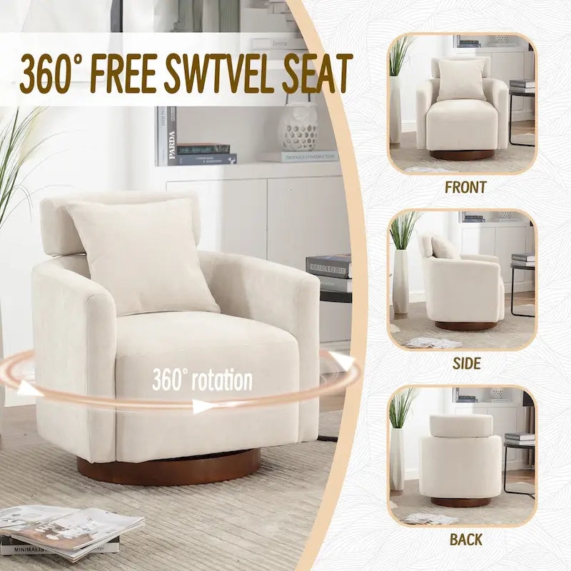 Chenille Swivel Accent Armchair with Adjustable Backrest – Gray / Navy / Beige / Black / Orange – 1 Person