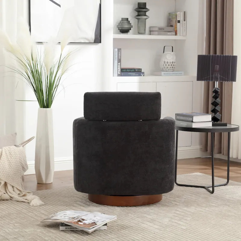 Chenille Swivel Accent Armchair with Adjustable Backrest – Gray / Navy / Beige / Black / Orange – 1 Person