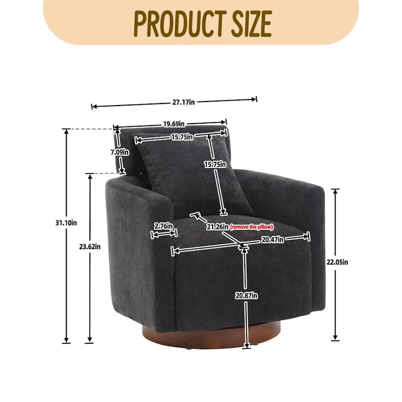 Chenille Swivel Accent Armchair with Adjustable Backrest – Gray / Navy / Beige / Black / Orange – 1 Person