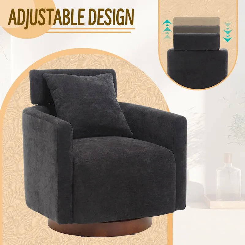 Chenille Swivel Accent Armchair with Adjustable Backrest – Gray / Navy / Beige / Black / Orange – 1 Person
