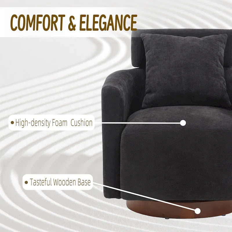 Chenille Swivel Accent Armchair with Adjustable Backrest – Gray / Navy / Beige / Black / Orange – 1 Person
