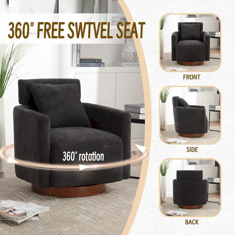 Chenille Swivel Accent Armchair with Adjustable Backrest – Gray / Navy / Beige / Black / Orange – 1 Person