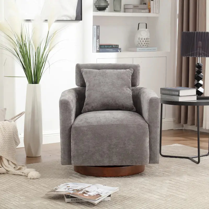 Chenille Swivel Accent Armchair with Adjustable Backrest – Gray / Navy / Beige / Black / Orange – 1 Person