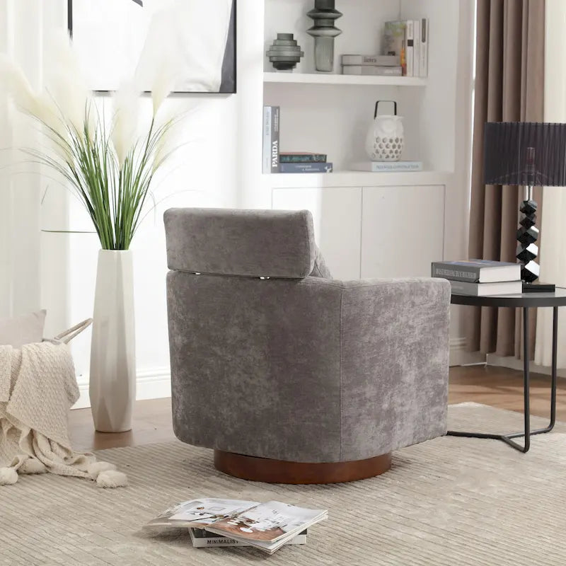 Chenille Swivel Accent Armchair with Adjustable Backrest – Gray / Navy / Beige / Black / Orange – 1 Person