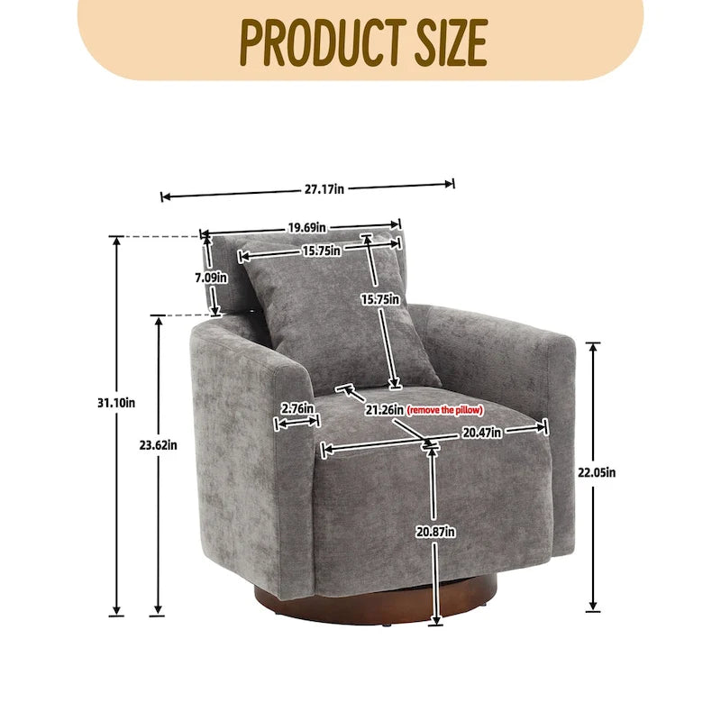 Chenille Swivel Accent Armchair with Adjustable Backrest – Gray / Navy / Beige / Black / Orange – 1 Person