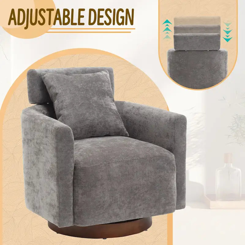 Chenille Swivel Accent Armchair with Adjustable Backrest – Gray / Navy / Beige / Black / Orange – 1 Person