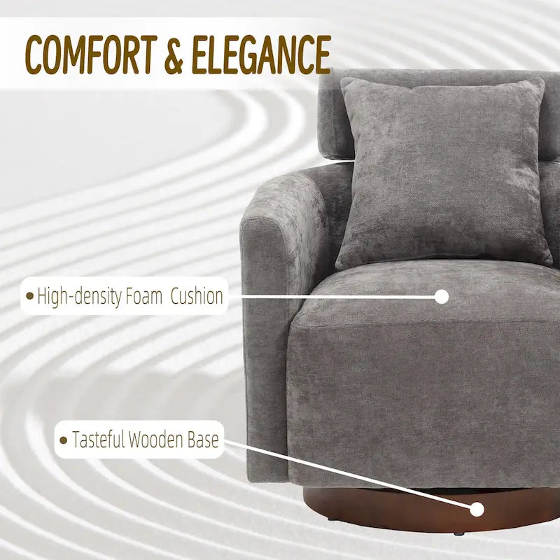 Chenille Swivel Accent Armchair with Adjustable Backrest – Gray / Navy / Beige / Black / Orange – 1 Person