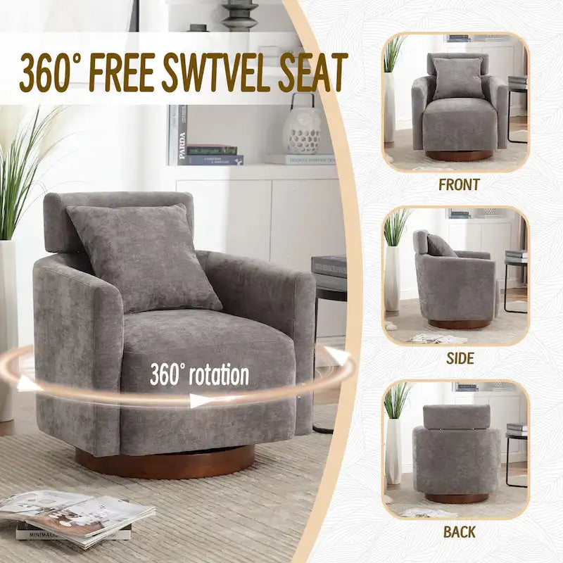 Chenille Swivel Accent Armchair with Adjustable Backrest – Gray / Navy / Beige / Black / Orange – 1 Person