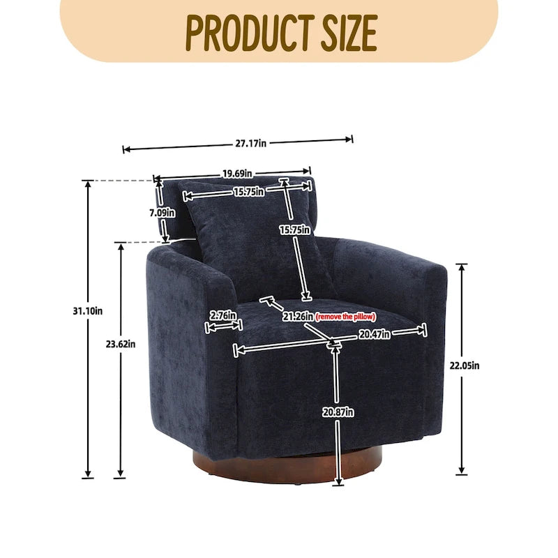 Chenille Swivel Accent Armchair with Adjustable Backrest – Gray / Navy / Beige / Black / Orange – 1 Person