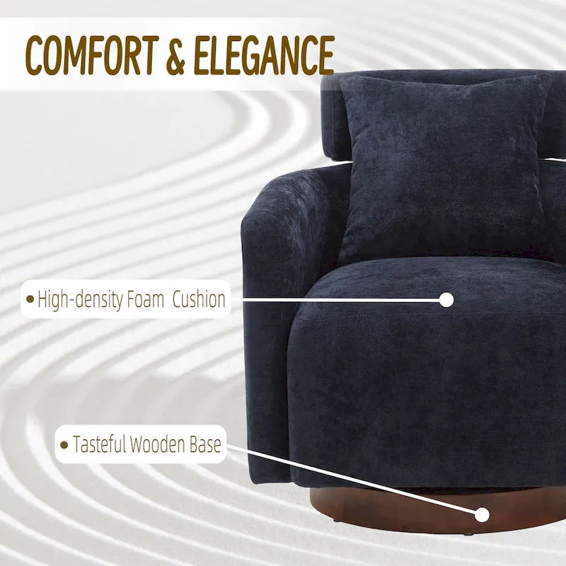 Chenille Swivel Accent Armchair with Adjustable Backrest – Gray / Navy / Beige / Black / Orange – 1 Person