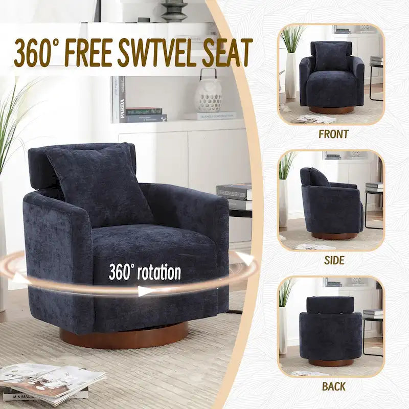 Chenille Swivel Accent Armchair with Adjustable Backrest – Gray / Navy / Beige / Black / Orange – 1 Person