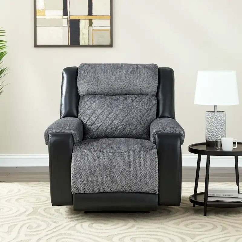 Black & Gray Faux Leather & Fabric Manual Glider Recliner – 1 Person
