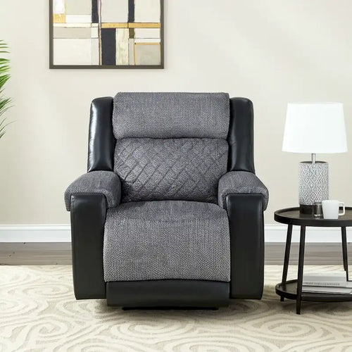 HomeRoots 39  Black And Gray Faux Leather And Fabric Manual Recliner