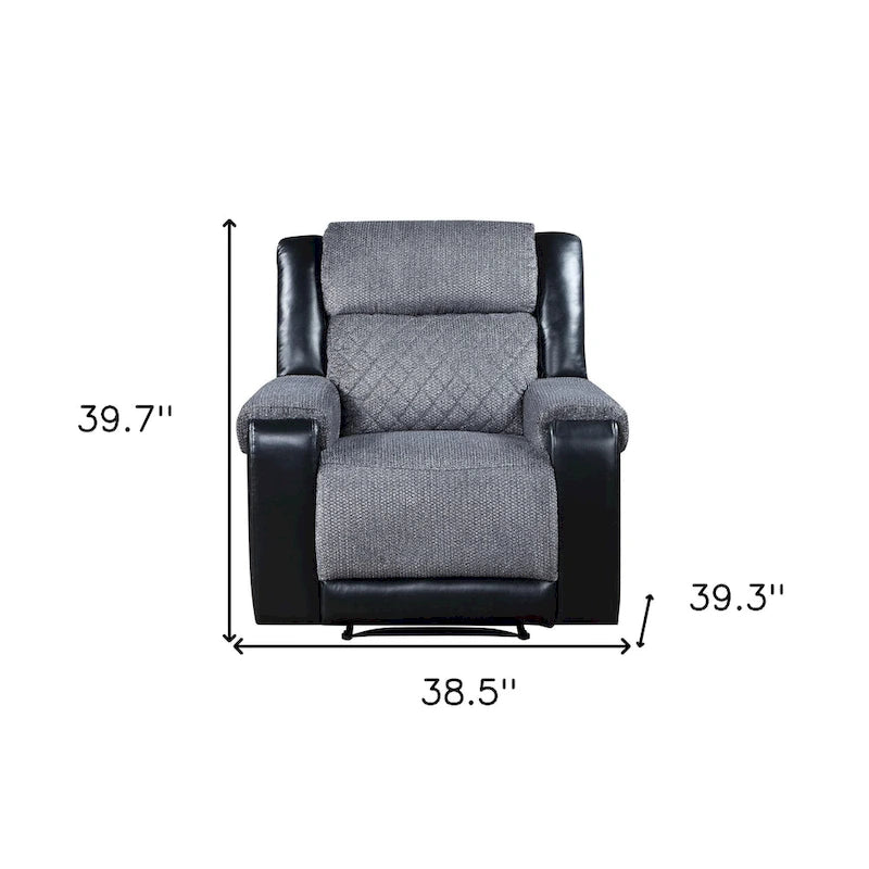 Black & Gray Faux Leather & Fabric Manual Glider Recliner – 1 Person