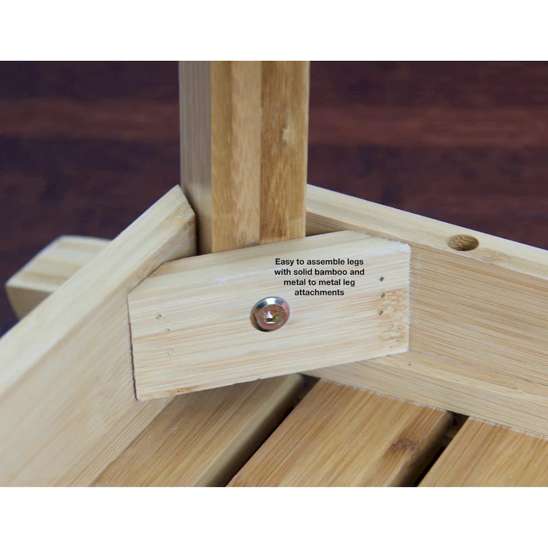 Bamboo Corner Shower Bench with Storage Shelf – Natural / Caramel – 1 Person