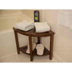 Bamboo Corner Shower Bench with Storage Shelf – Natural / Caramel – 1 Person