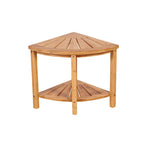 Bamboo Corner Shower Bench with Storage Shelf – Natural / Caramel – 1 Person