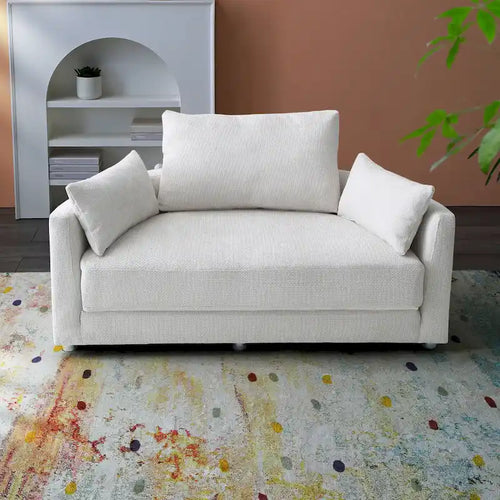 Beige Linen Foldable Floor Sofa Bed with 3 Pillows & Washable Cover – 1-2 Person