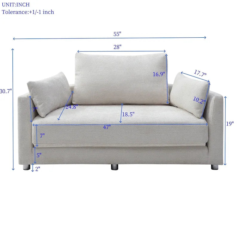 Beige Linen Foldable Floor Sofa Bed with 3 Pillows & Washable Cover – 1-2 Person