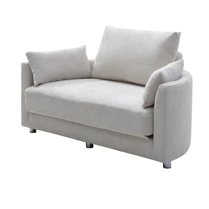 Beige Linen Foldable Floor Sofa Bed with 3 Pillows & Washable Cover – 1-2 Person
