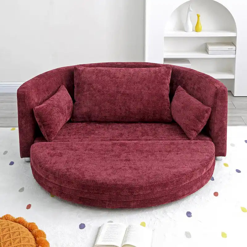 Beige Linen Foldable Floor Sofa Bed with 3 Pillows & Washable Cover – 1-2 Person