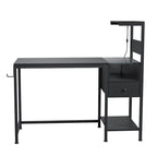 Black Gaming & Home Office Desk with LED Lights, Power Outlets & Storage Shelves – 1 Person