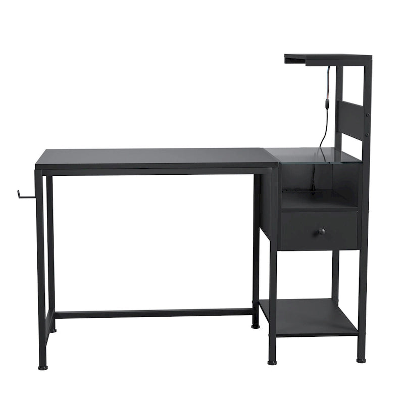 Black Gaming & Home Office Desk with LED Lights, Power Outlets & Storage Shelves – 1 Person