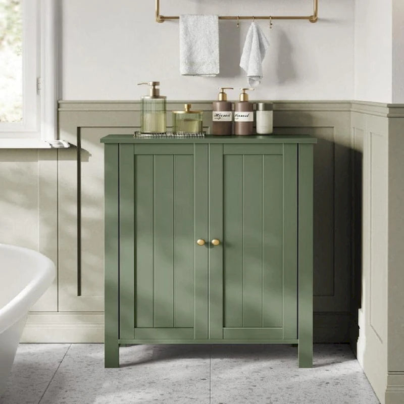 Forest Green MDF Bathroom Storage Cabinet with 2 Adjustable Shelves & Beadboard Doors