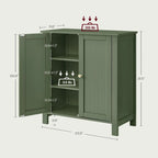 Forest Green MDF Bathroom Storage Cabinet with 2 Adjustable Shelves & Beadboard Doors
