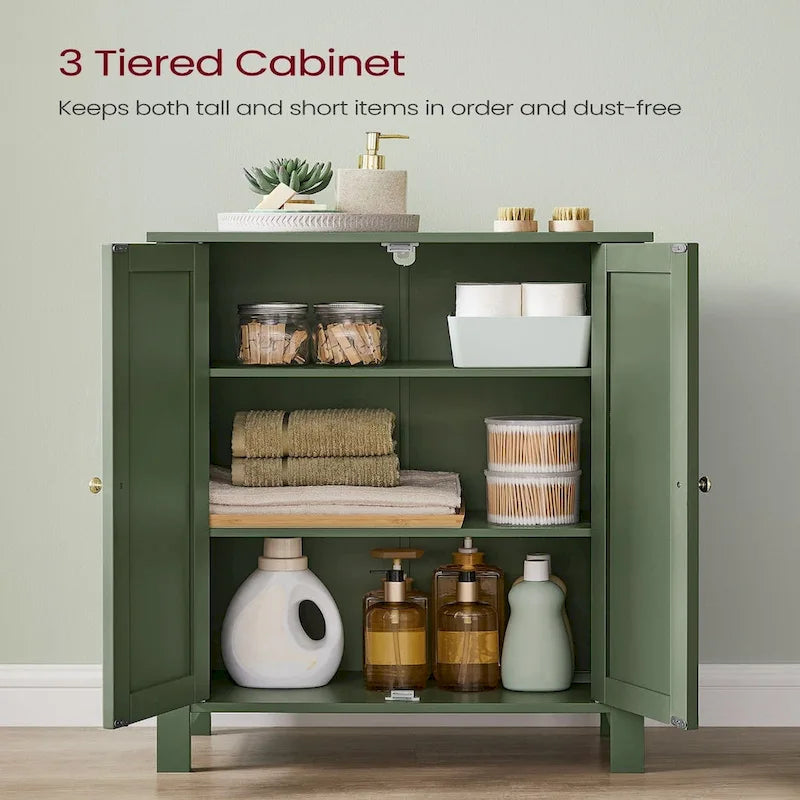 Forest Green MDF Bathroom Storage Cabinet with 2 Adjustable Shelves & Beadboard Doors