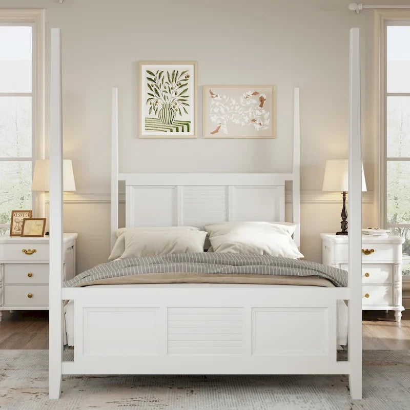White King Size Four-Poster Bed with 75-Inch Posts – 2 Person