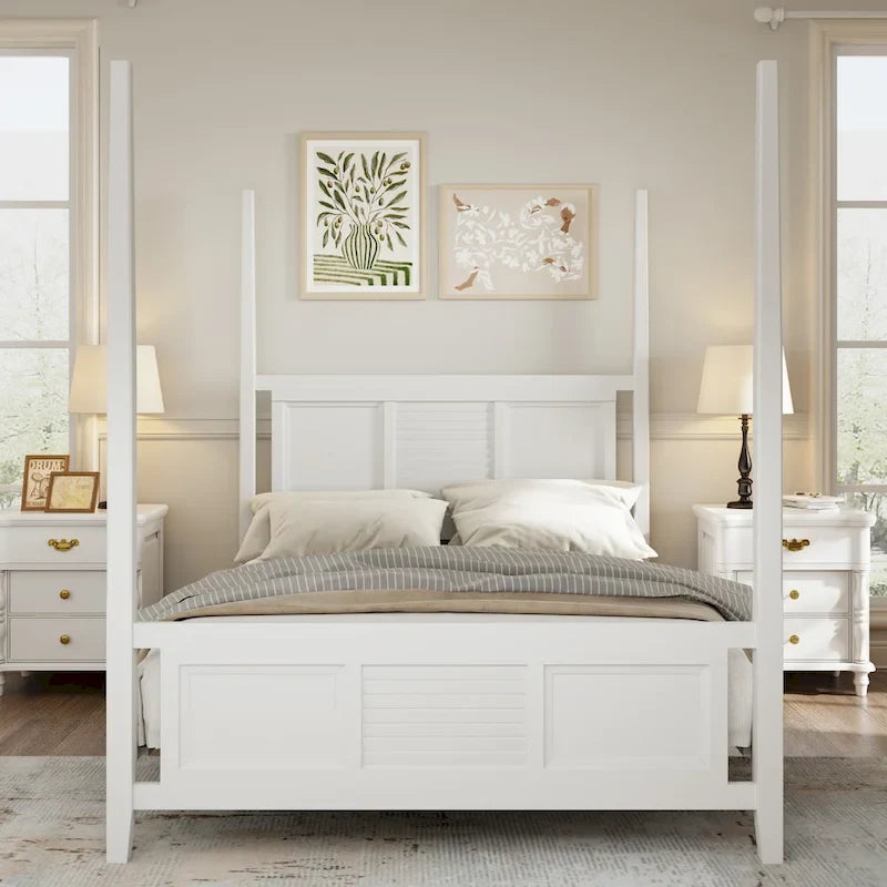 King Size Solid Pine Four-Poster Bed with 75  Tall Traditional Canopy Bed Frame