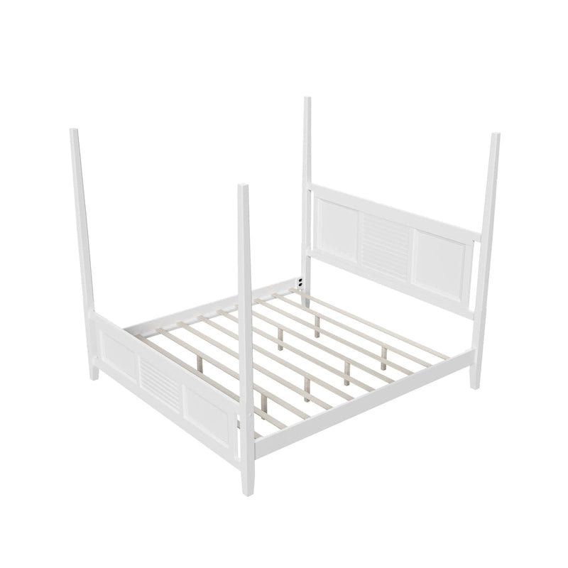 White King Size Four-Poster Bed with 75-Inch Posts – 2 Person