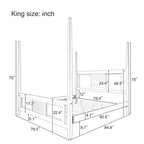 White King Size Four-Poster Bed with 75-Inch Posts – 2 Person