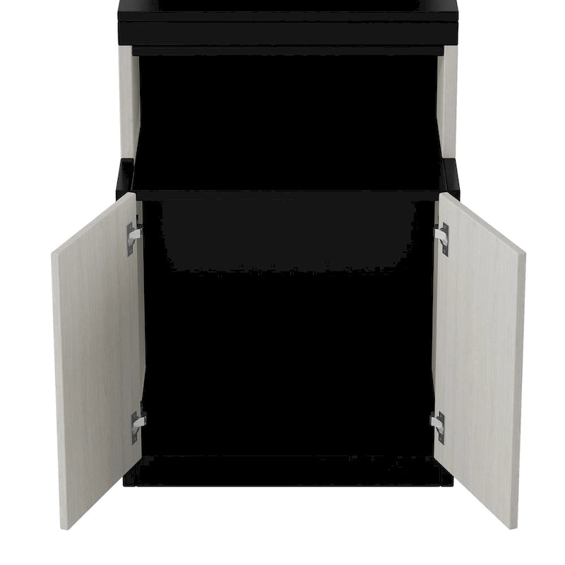 Black & White Full Size Wall Murphy Bed with Fold-Down Desk & Storage Shelves – 1 Person