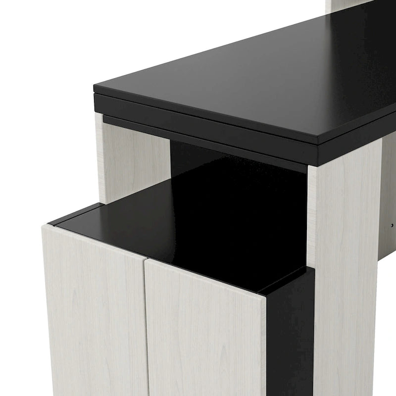 Black & White Full Size Wall Murphy Bed with Fold-Down Desk & Storage Shelves – 1 Person