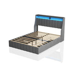 Light Grey Full Size Linen Platform Bed with RGB LED Headboard & 4 Storage Drawers – 2 Person