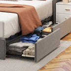 Light Grey Full Size Linen Platform Bed with RGB LED Headboard & 4 Storage Drawers – 2 Person