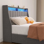 Light Grey Full Size Linen Platform Bed with RGB LED Headboard & 4 Storage Drawers – 2 Person