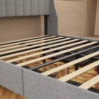 Light Grey Full Size Linen Platform Bed with RGB LED Headboard & 4 Storage Drawers – 2 Person