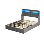 Light Grey Full Size Linen Platform Bed with RGB LED Headboard & 4 Storage Drawers – 2 Person