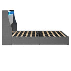 Light Grey Full Size Linen Platform Bed with RGB LED Headboard & 4 Storage Drawers – 2 Person