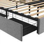 Light Grey Full Size Linen Platform Bed with RGB LED Headboard & 4 Storage Drawers – 2 Person