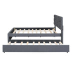 Grey Linen Upholstered Platform Bed with Brick Pattern Headboard & Trundle – Full / Queen – 2 Person