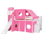 Blue / Pink Full Size Castle Playhouse Loft Bed with Window Cutouts & Fence Railings – 1 Person