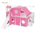 Blue / Pink Full Size Castle Playhouse Loft Bed with Window Cutouts & Fence Railings – 1 Person