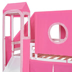 Blue / Pink Full Size Castle Playhouse Loft Bed with Window Cutouts & Fence Railings – 1 Person